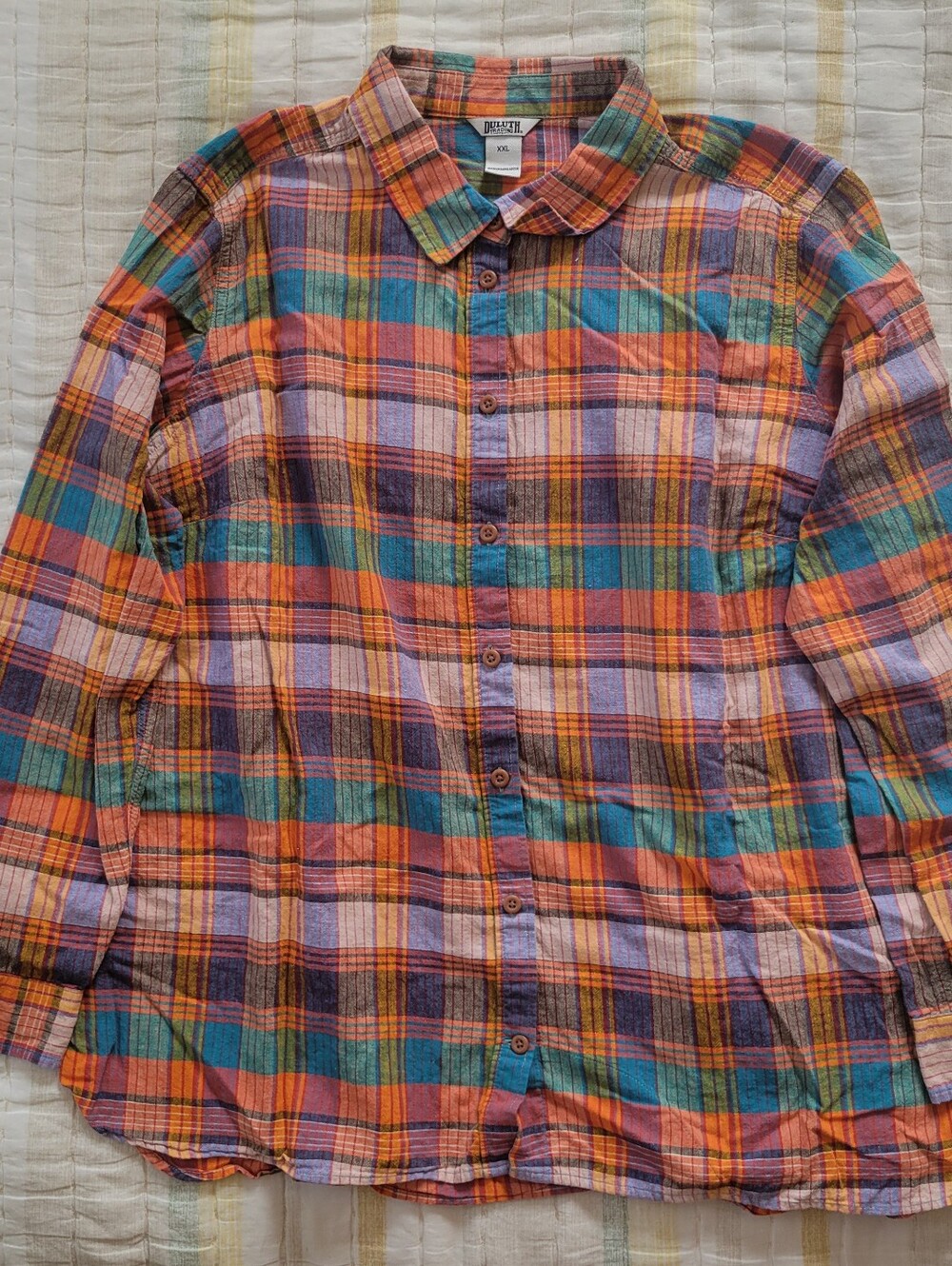 Duluth Trading Co DTC Artisan Button Down XXL Colorful Plaid Hemp Casual Spring